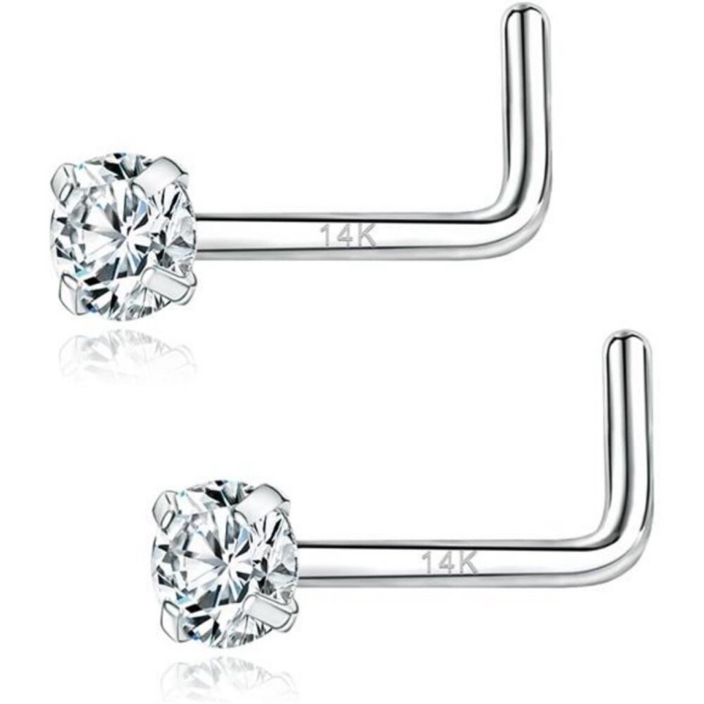 20g 14k Real Gold Nose Rings Cz Simulated Diamond Nose Studs
